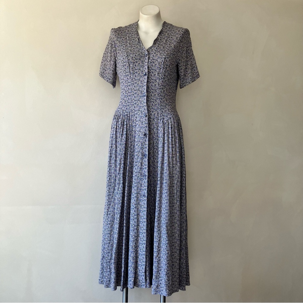 Laura Ashley | Vintage Floral Ditsy Violets Basque Waist Prairie Tea Dress